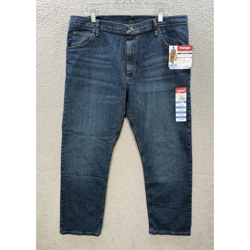 Wrangler Jeans Mens 38x29 Blue Straight Fit Stretch Workwear Western Chore NEW